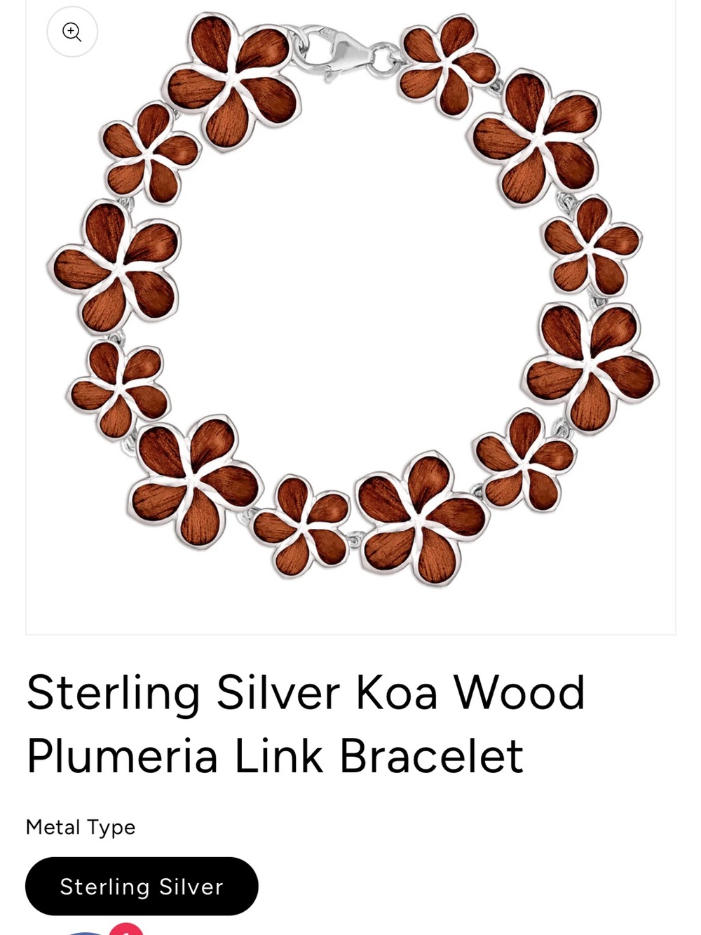 Na Hoku Sterling Silver Plumeria Design with Koa Wood Inlay - Picture 4 of 5